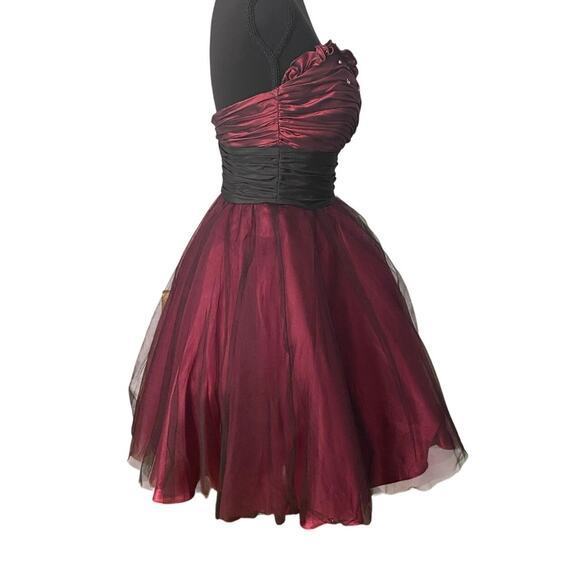 Burgundy Holiday Party Dress Black Tulle Rhinestone Sze 4 Whimsigoth Christmas - Picture 4 of 14